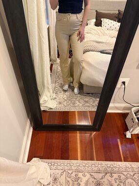 Abercrombie and fitch vegan leather cream pants